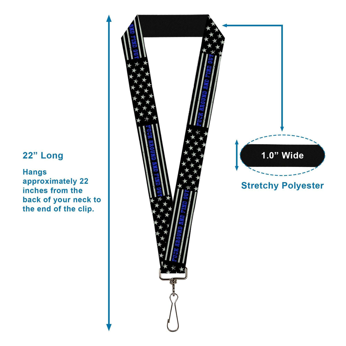 Lanyard - 1.0" - FAFO FUCK AROUND AND FIND OUT Thin Blue Line Flag - Buckle-Down - Flyclothing LLC