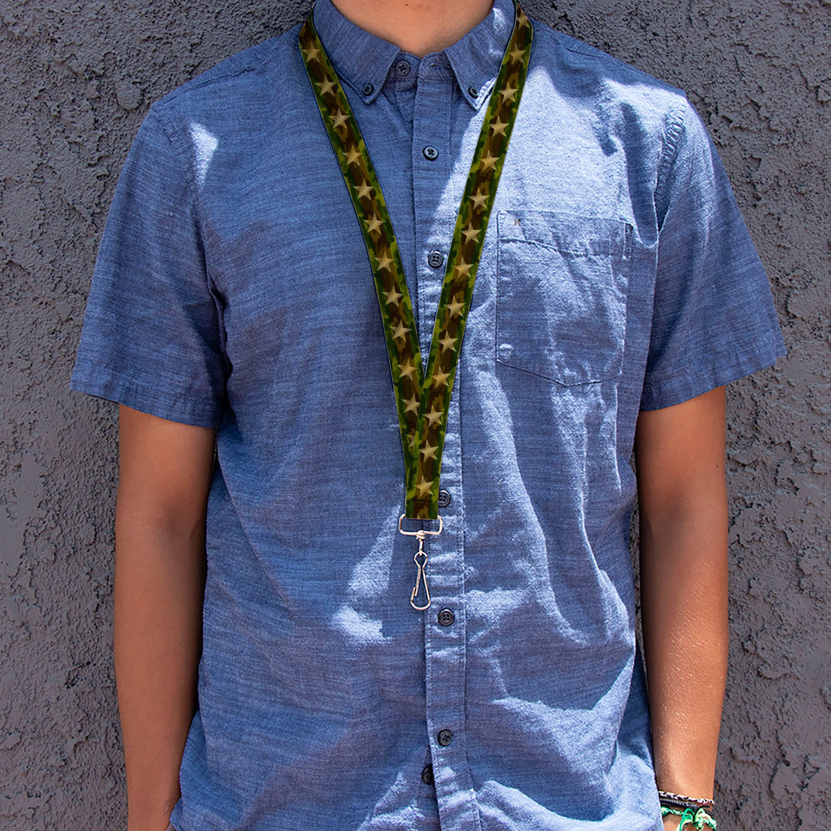 Lanyard - 1.0" - Star Camo Olive Gold