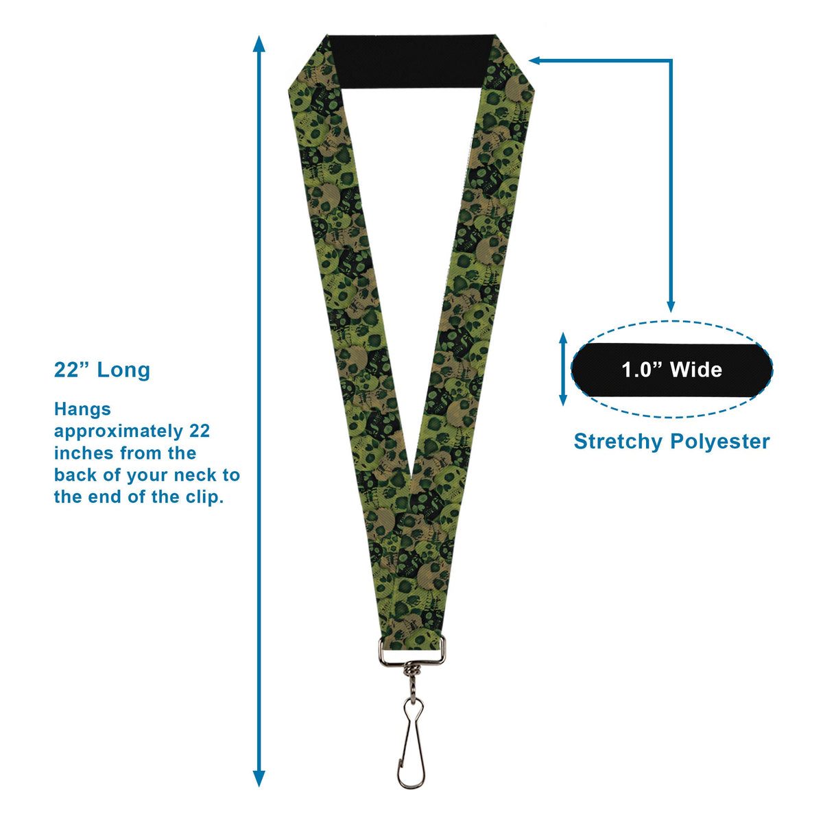 Lanyard - 1.0" - Camo Olive Black Skull Yard2