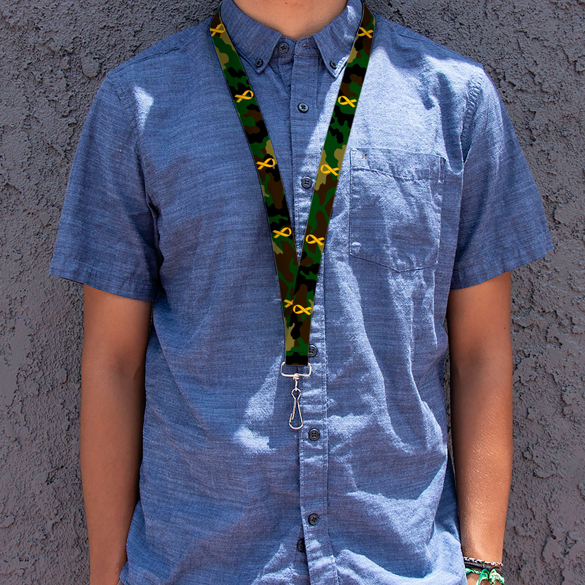 Lanyard - 1.0" - Support Our Troops Camo Olive Yellow Ribbon - Buckle-Down - Flyclothing LLC