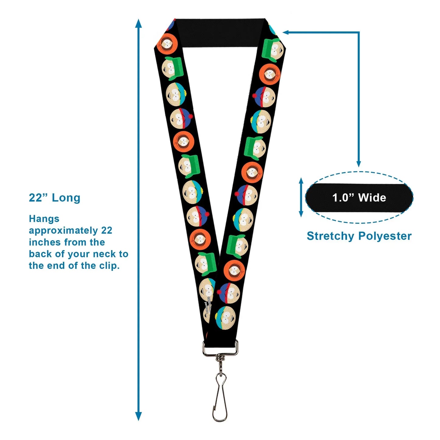 Lanyard - 1.0" - South Park Boys Face Repeat Black - Buckle-Down - Flyclothing LLC