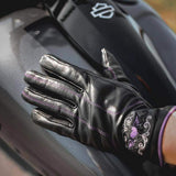 Ladies Full Finger Gloves with Purple Heart Design - Unik Just for Bikers - Flyclothing LLC