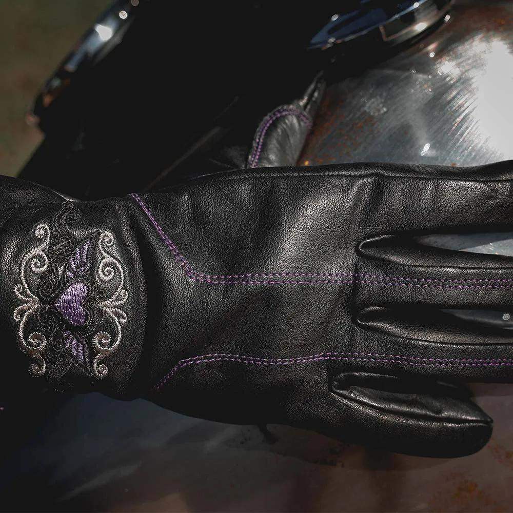 Ladies Full Finger Gloves with Purple Heart Design - Unik Just for Bikers - Flyclothing LLC