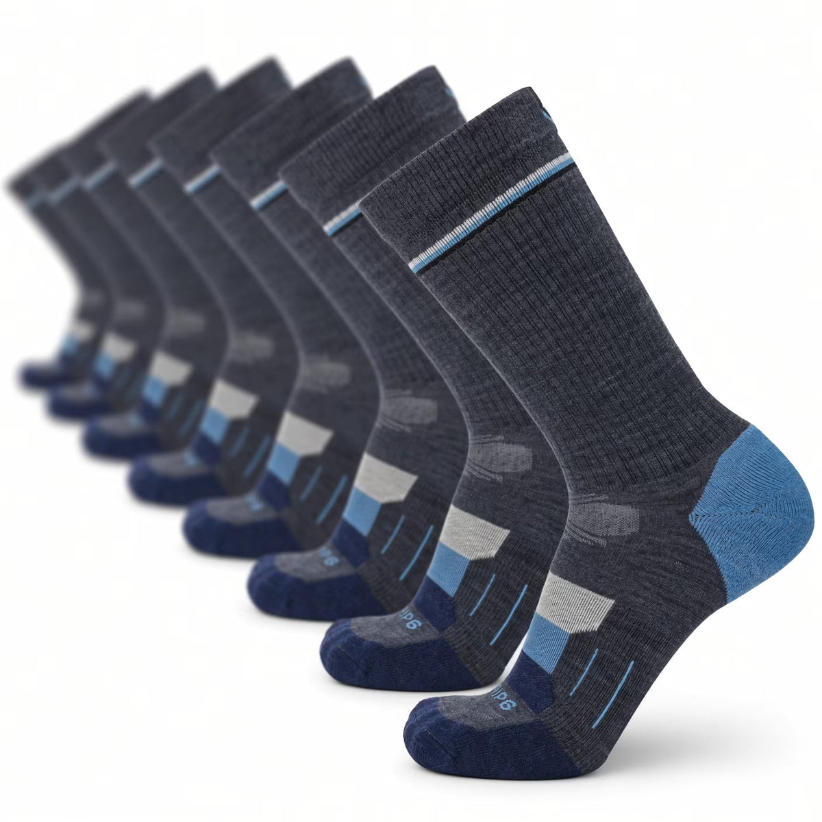 8 Pairs Lake - Hike Crew Lightweight Merino Wool Sock - GRIP6 - Flyclothing LLC