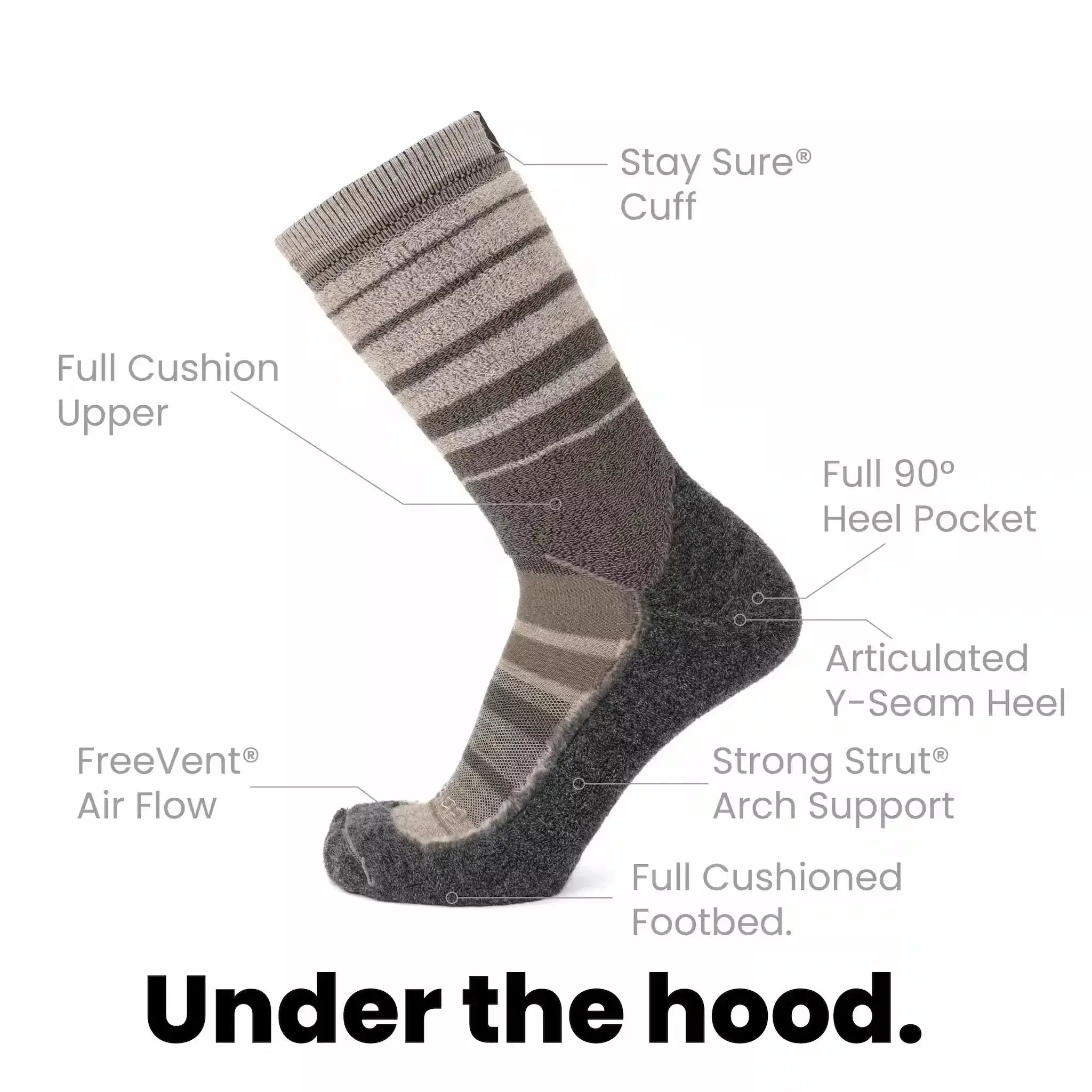 Latte - Hike Crew Heavyweight Merino Wool Sock - GRIP6 - Flyclothing LLC