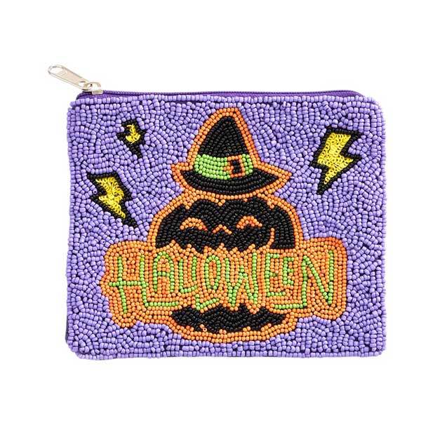 Halloween Message Pumpkin Seed Beaded Halloween Mini Pouch Bag - Madeline Love - Flyclothing LLC