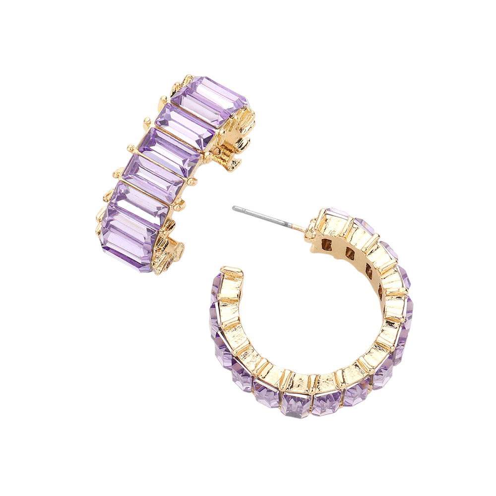Baguette Stone Cluster Hoop Evening Earrings - Madeline Love - Flyclothing LLC