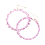 Beaded Pointed Raffia Wrapped Open Circle Dangle Earrings - Madeline Love - Flyclothing LLC