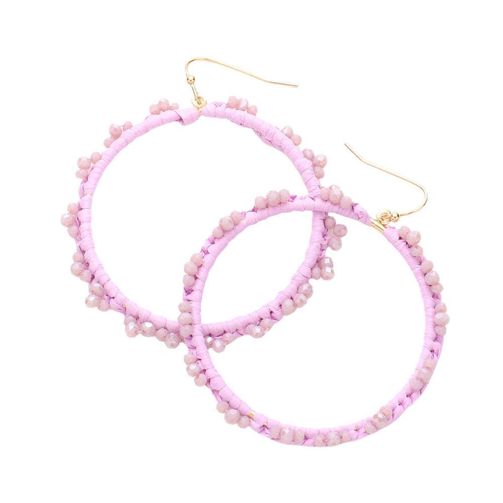 Beaded Pointed Raffia Wrapped Open Circle Dangle Earrings - Madeline Love - Flyclothing LLC