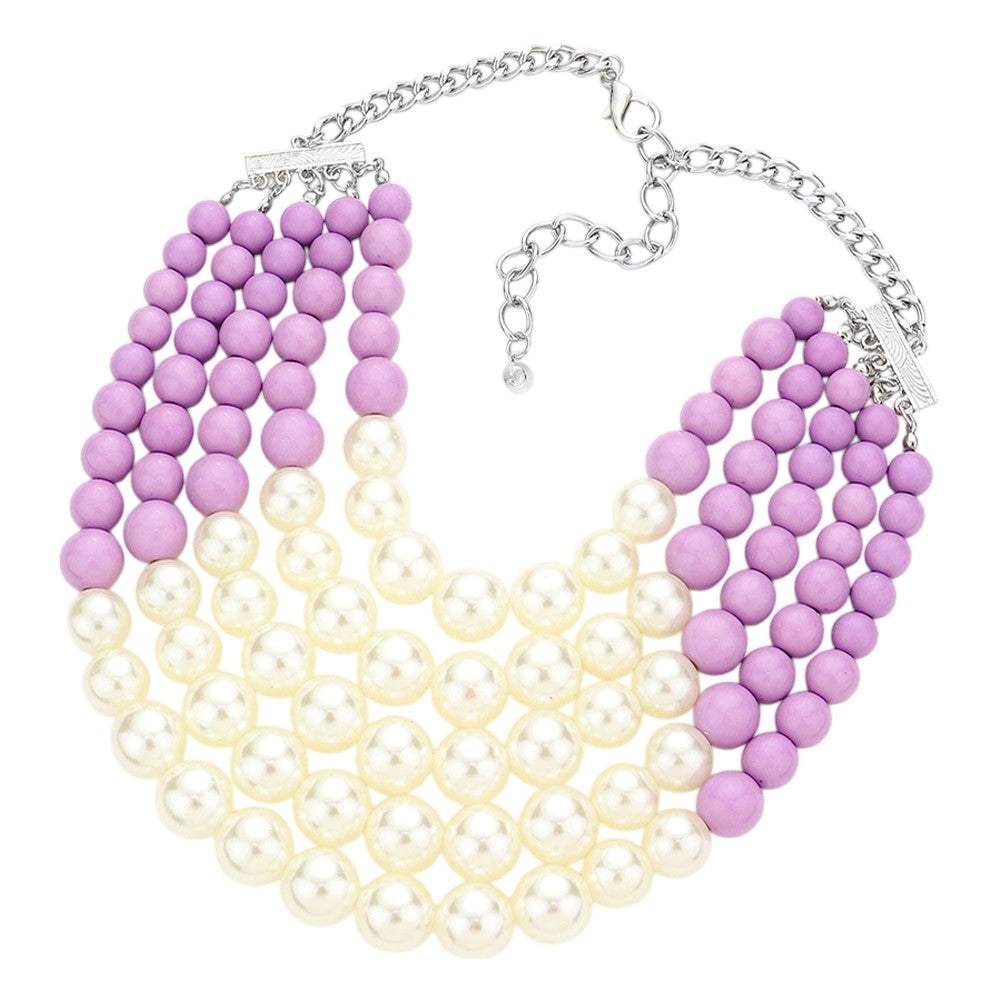 Chunky Multi Strand Pearl Bib Necklace - Madeline Love - Flyclothing LLC