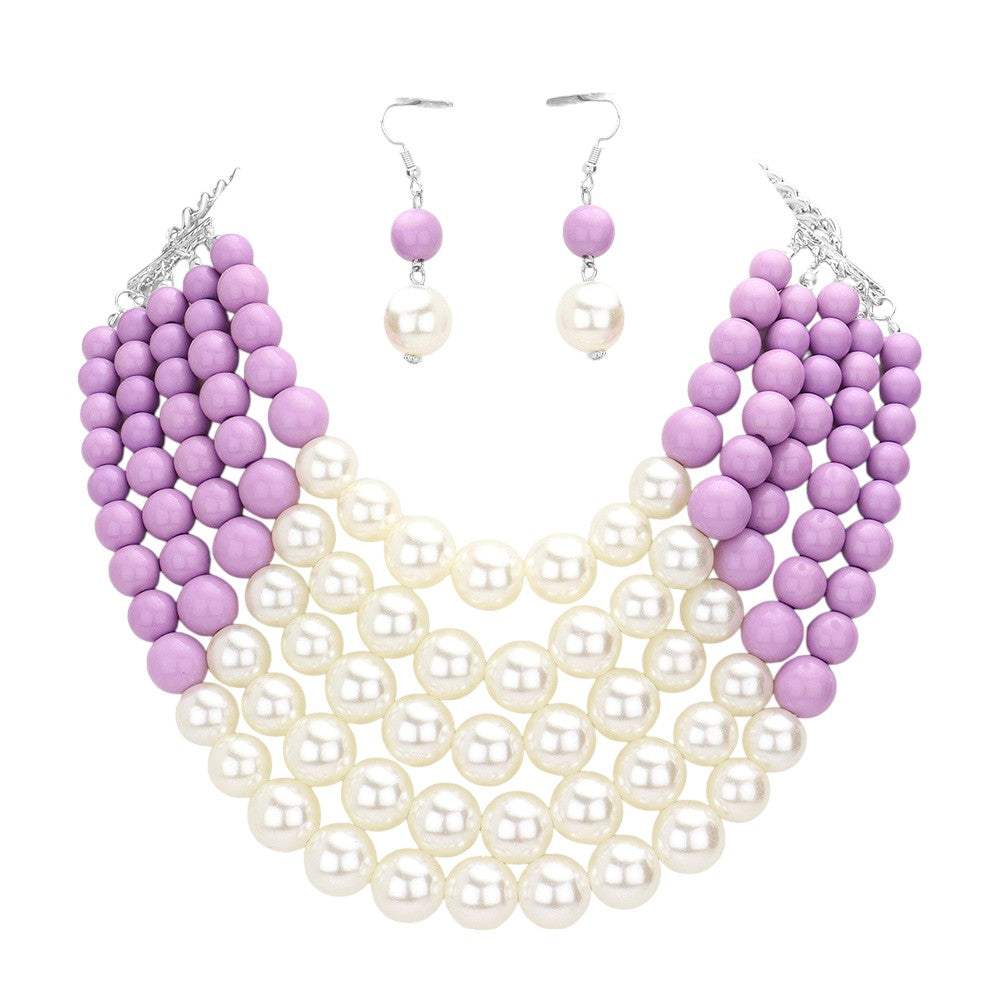 Chunky Multi Strand Pearl Bib Necklace - Madeline Love - Flyclothing LLC