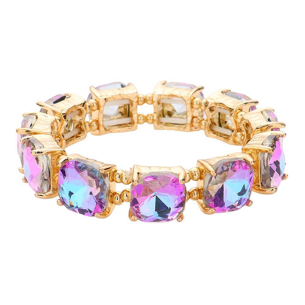 Cushion Square Stone Stretch Evening Bracelet - Madeline Love - Flyclothing LLC