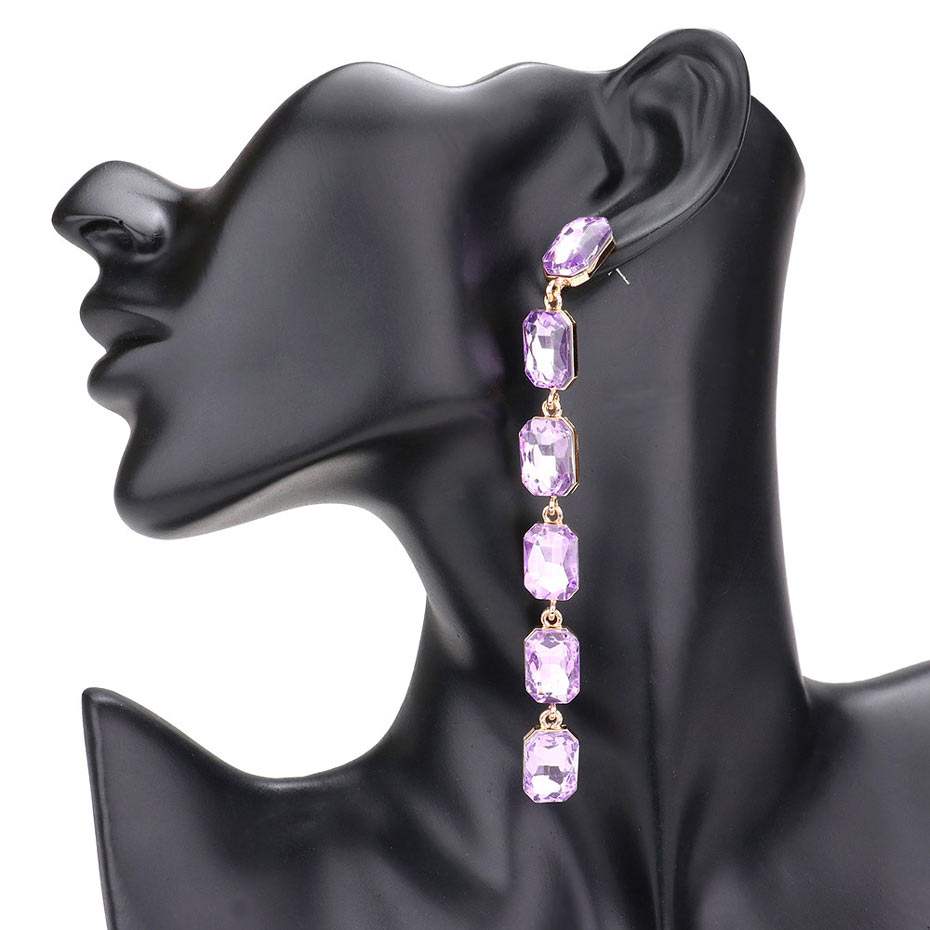 Emerald Cut Stone Link Dangle Evening Earrings - Madeline Love - Flyclothing LLC