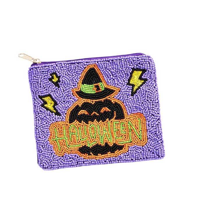 Halloween Message Pumpkin Seed Beaded Halloween Mini Pouch Bag - Madeline Love - Flyclothing LLC