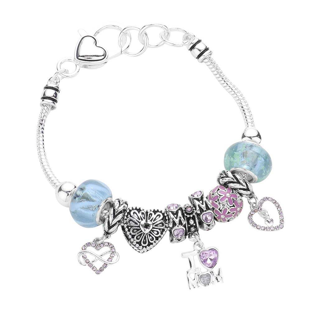 Infinity Heart I Love Mom Message Charm Multi Bead Bracelet - Madeline Love - Flyclothing LLC