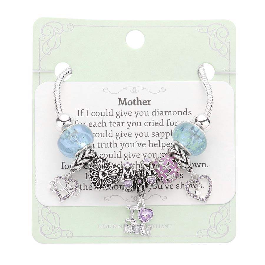 Infinity Heart I Love Mom Message Charm Multi Bead Bracelet - Madeline Love - Flyclothing LLC