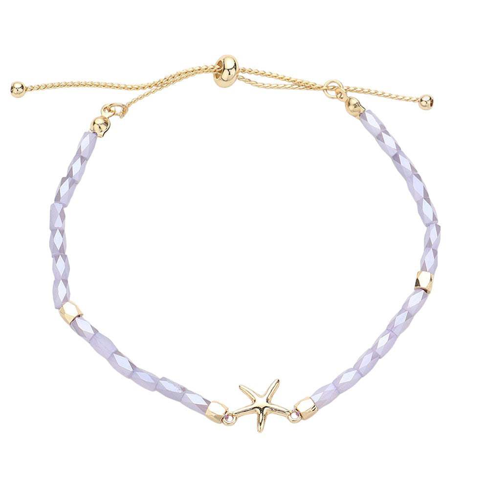 Metal Starfish Pointed Faceted Beaded Pull Tie Cinch Bracelet - Madeline Love - Flyclothing LLC