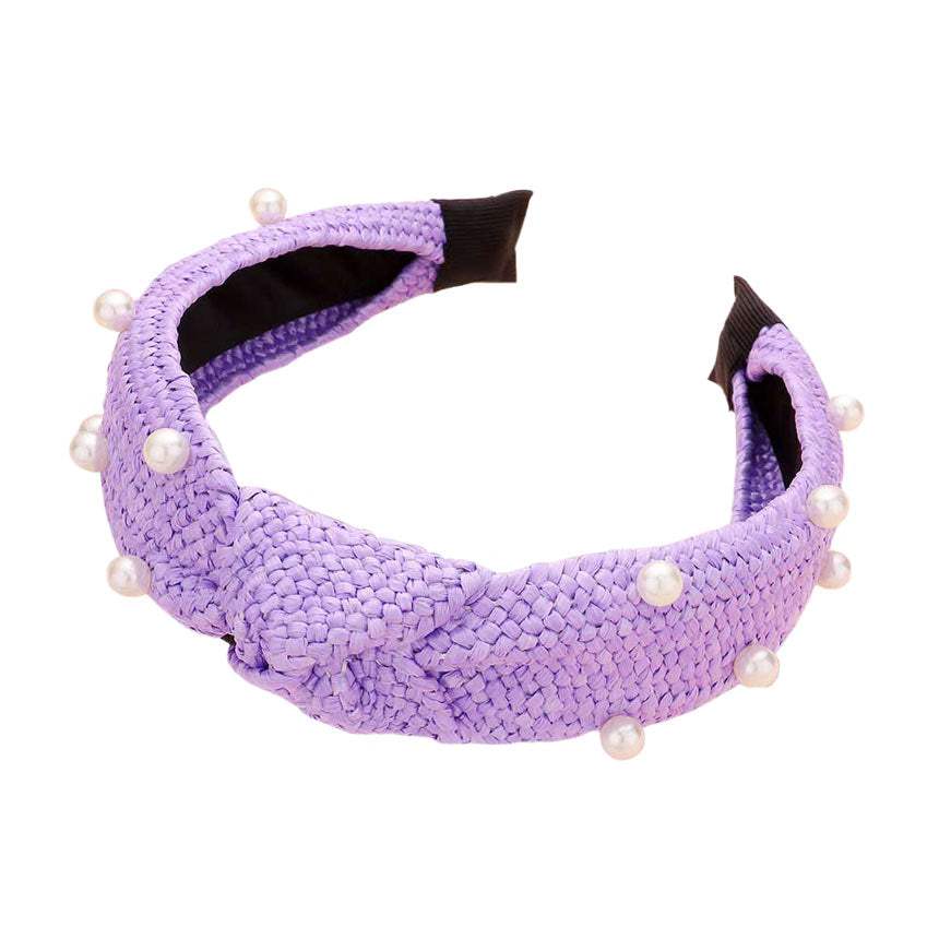 Pearl Embellished Straw Knot Burnout Headband - Madeline Love - Flyclothing LLC
