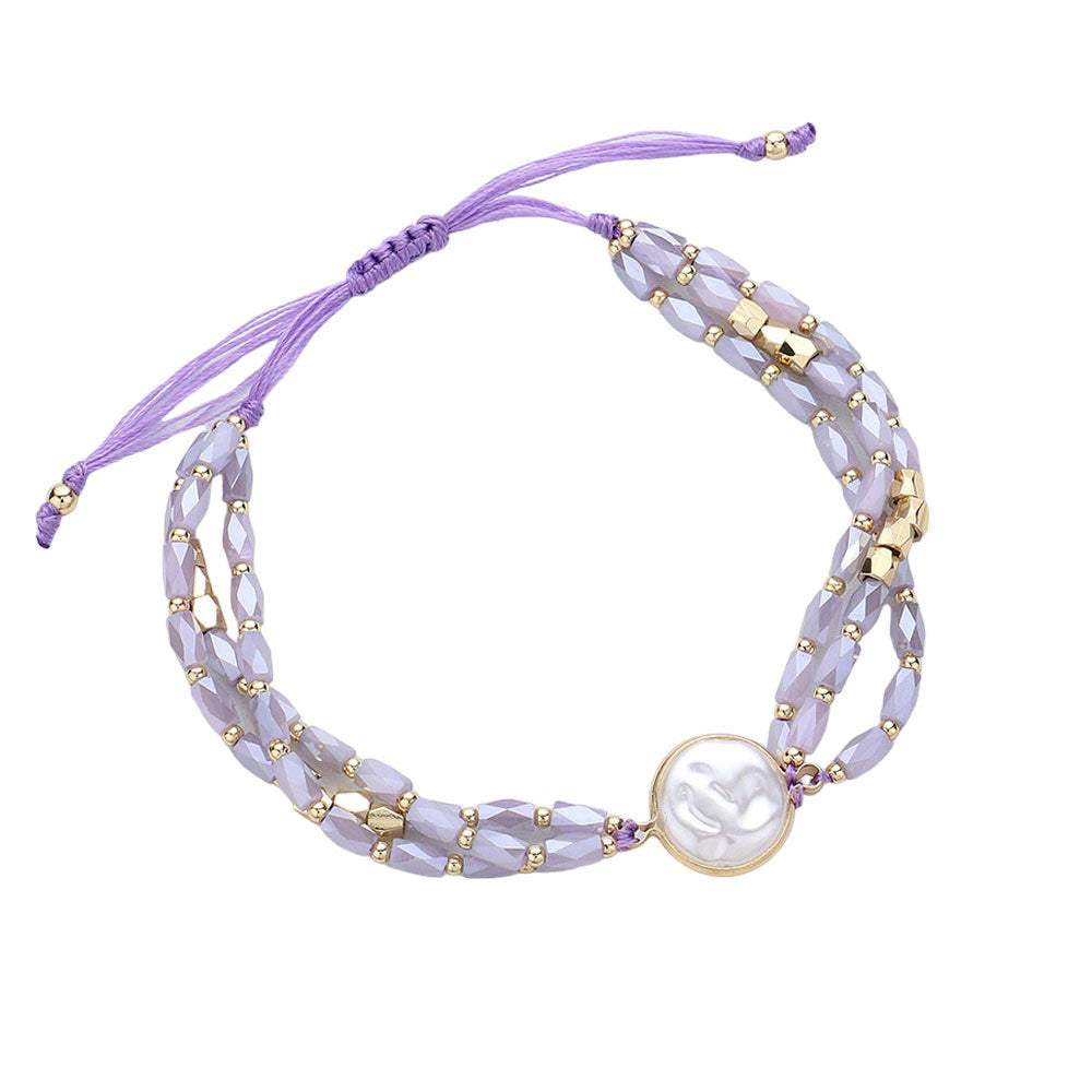 Pearl Pointed Faceted Beaded Pull Tie Cinch Bracelet - Madeline Love - Flyclothing LLC