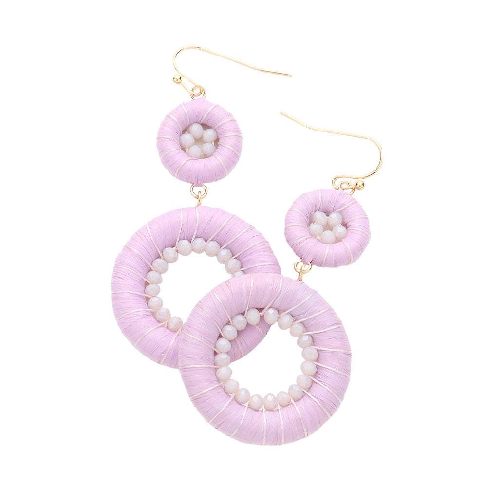 Raffia Wrapped Faceted Bead Embellished Dangle Earrings - Madeline Love - Flyclothing LLC