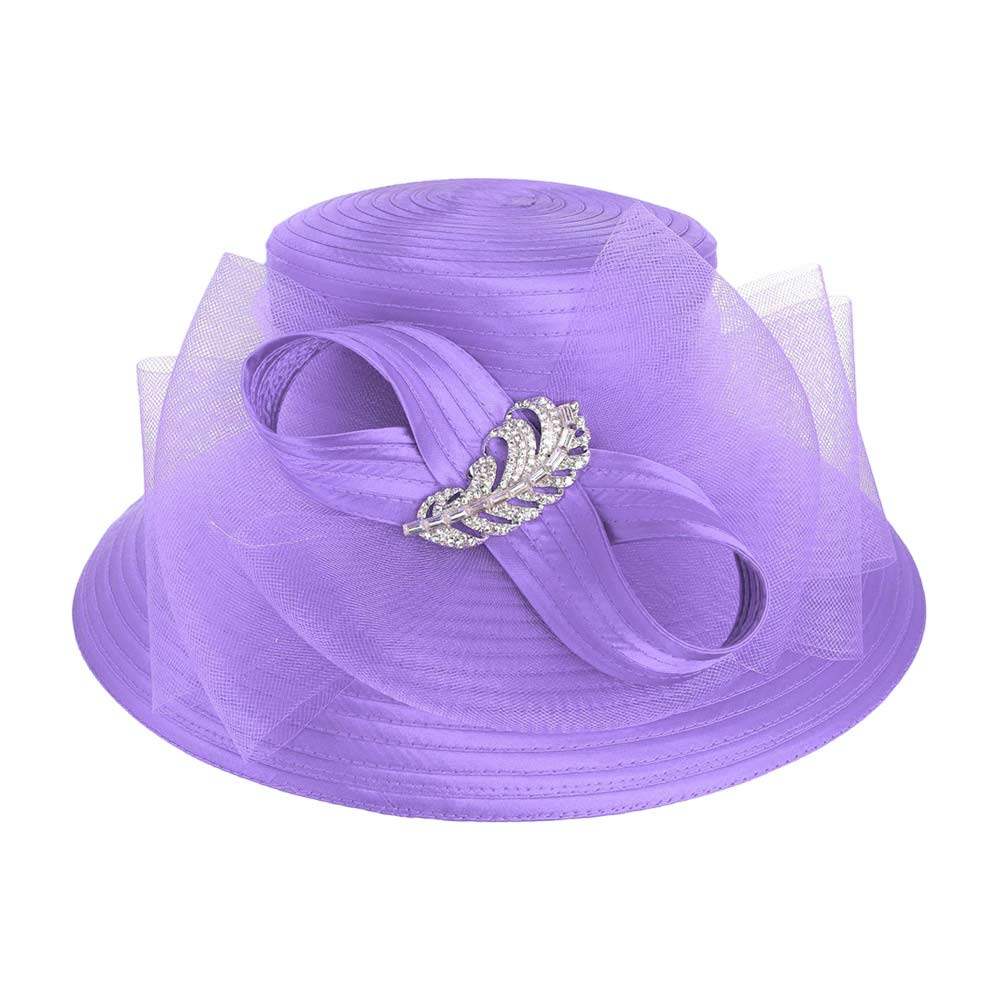 Rhinestone Embellished Feather Accented Mesh Bow Dressy Hat - Madeline Love - Flyclothing LLC