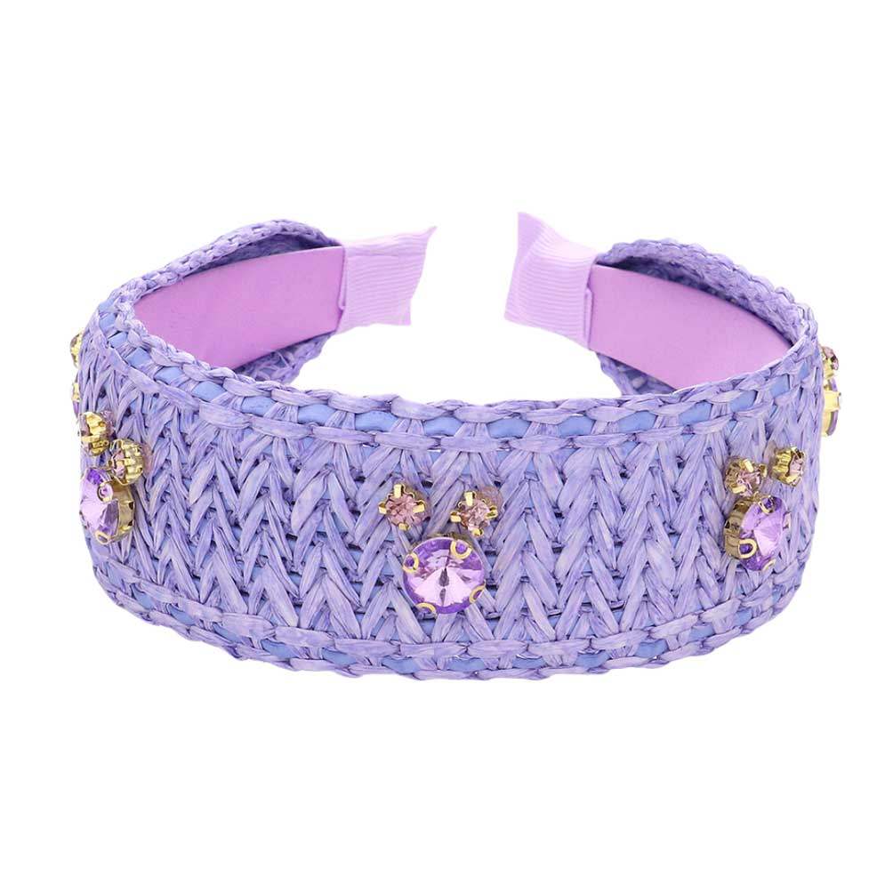 Stone Embellished Woven Straw Headband - Madeline Love - Flyclothing LLC