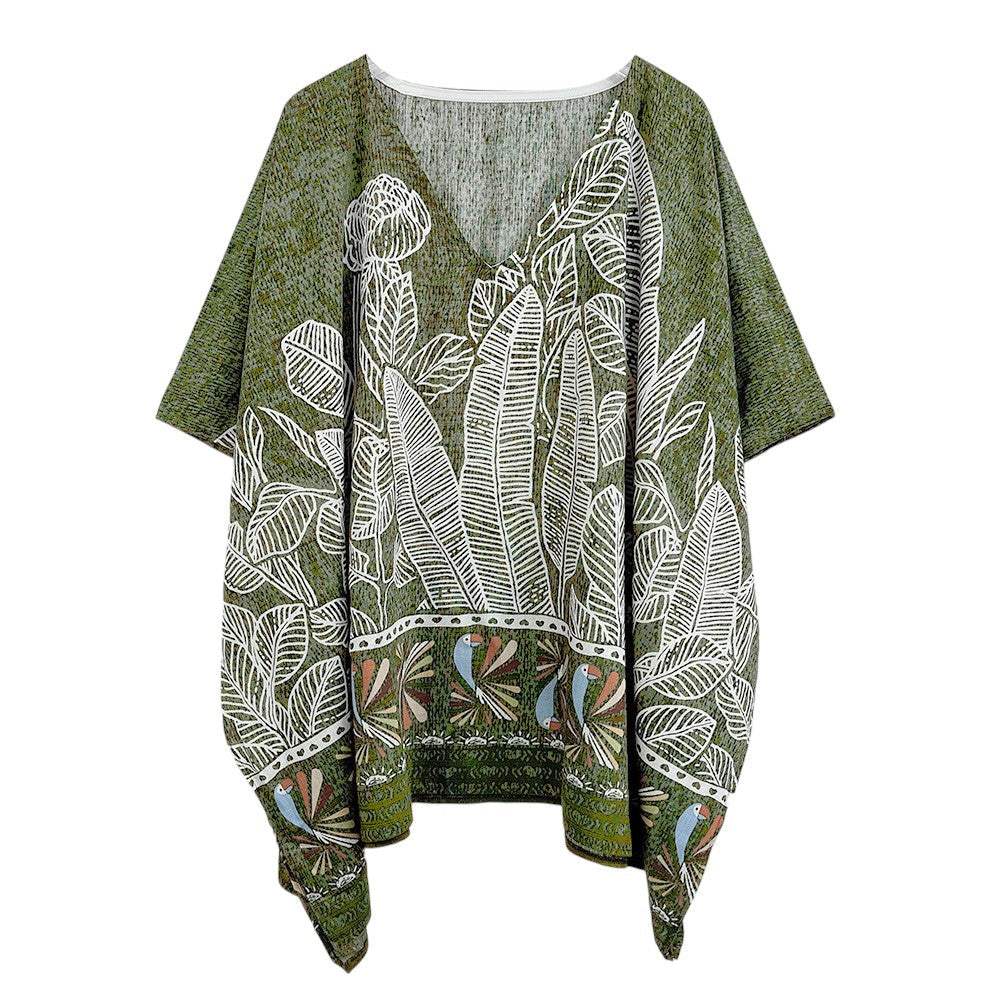 Leaf Print Cover Up Poncho - Madeline Love - Flyclothing LLC