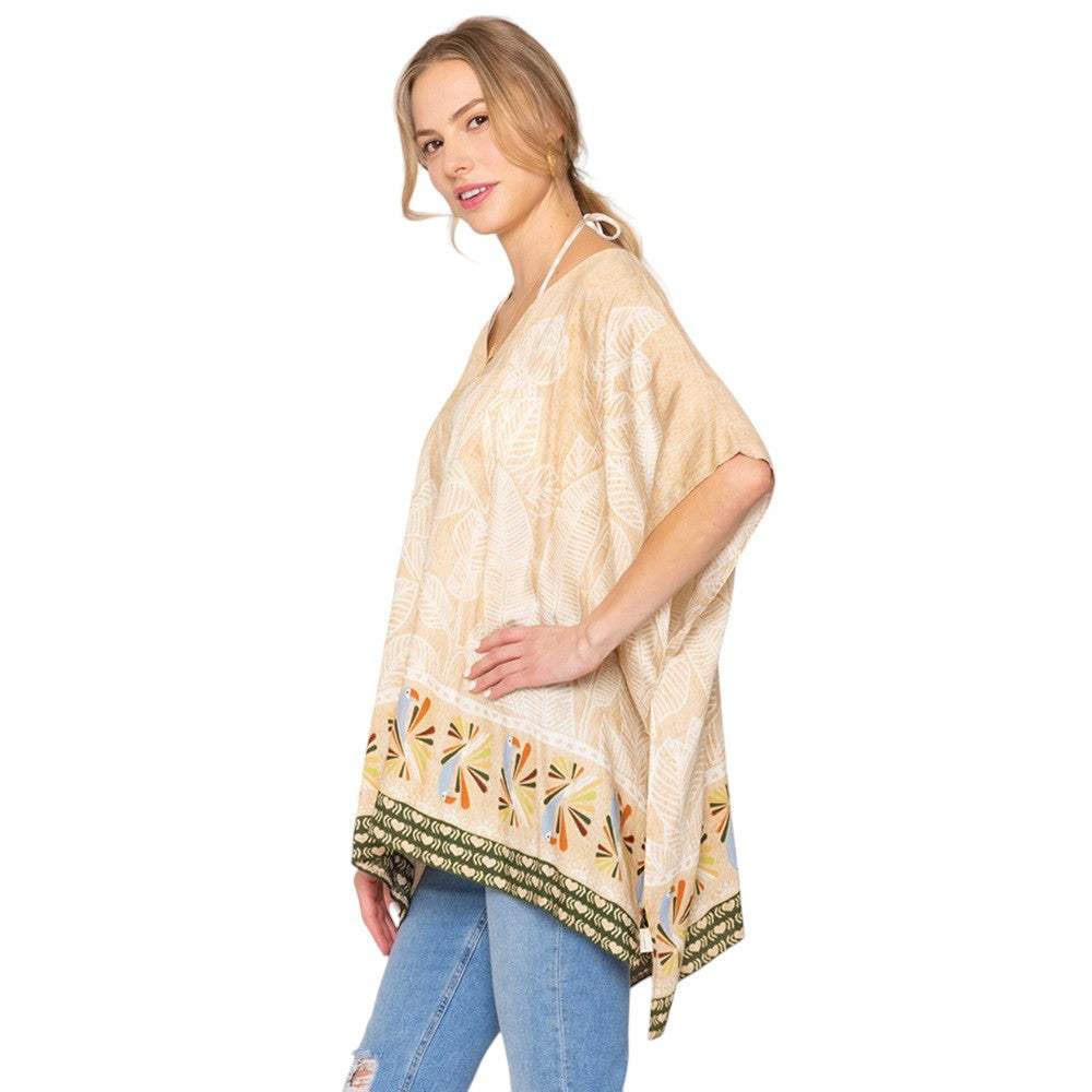 Leaf Print Cover Up Poncho - Madeline Love - Flyclothing LLC