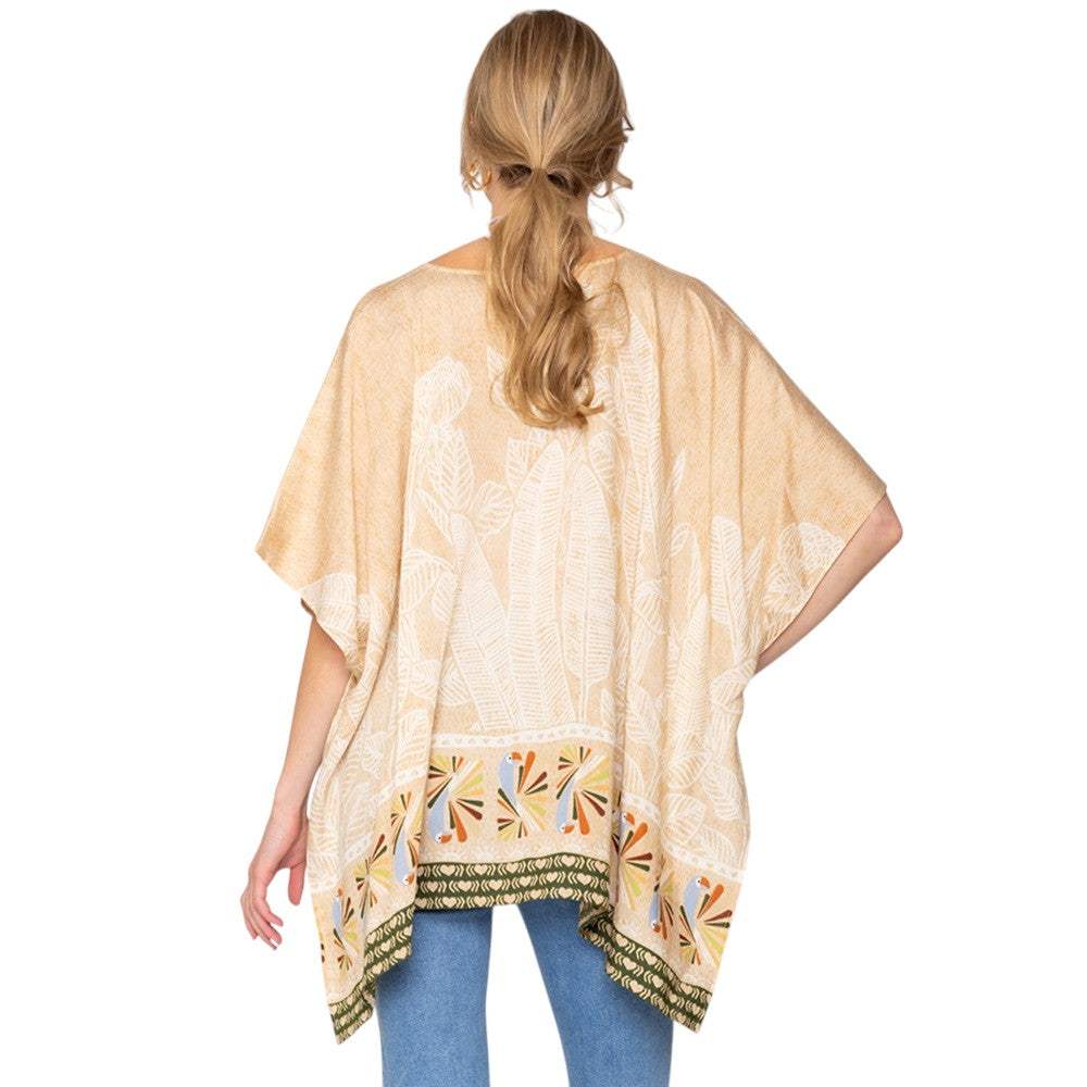 Leaf Print Cover Up Poncho - Madeline Love - Flyclothing LLC