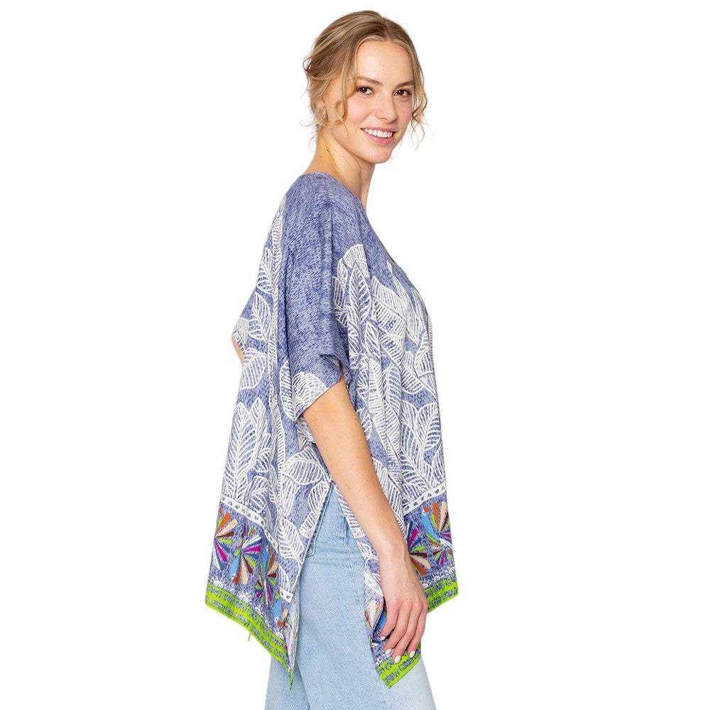 Leaf Print Cover Up Poncho - Madeline Love - Flyclothing LLC