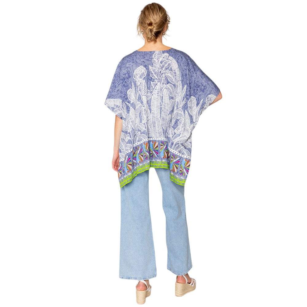 Leaf Print Cover Up Poncho - Madeline Love - Flyclothing LLC