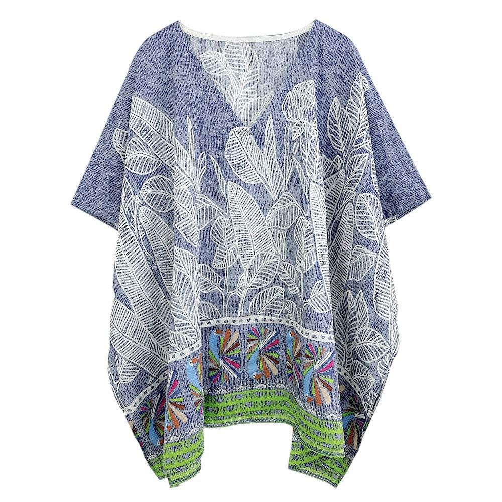 Leaf Print Cover Up Poncho - Madeline Love - Flyclothing LLC