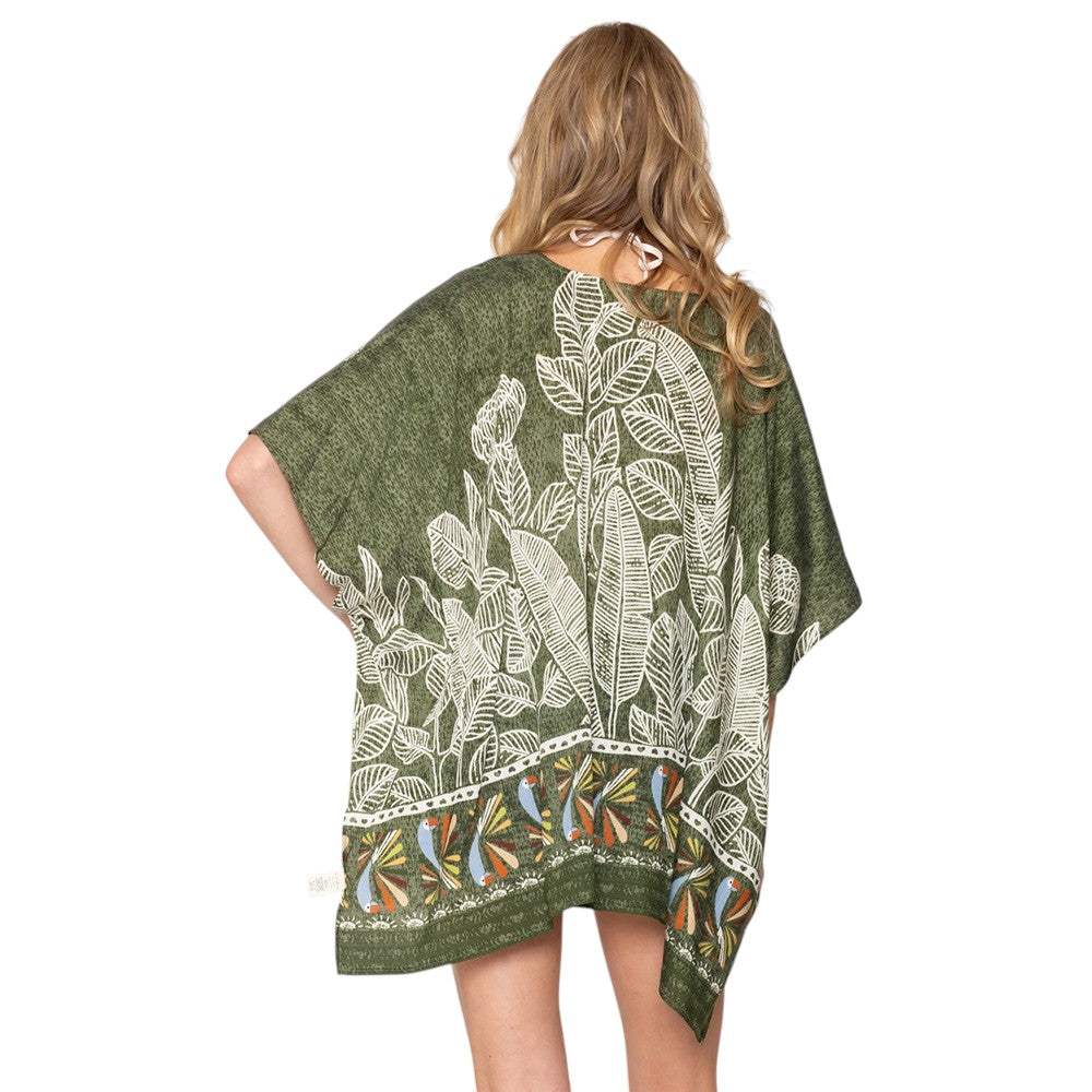 Leaf Print Cover Up Poncho - Madeline Love - Flyclothing LLC