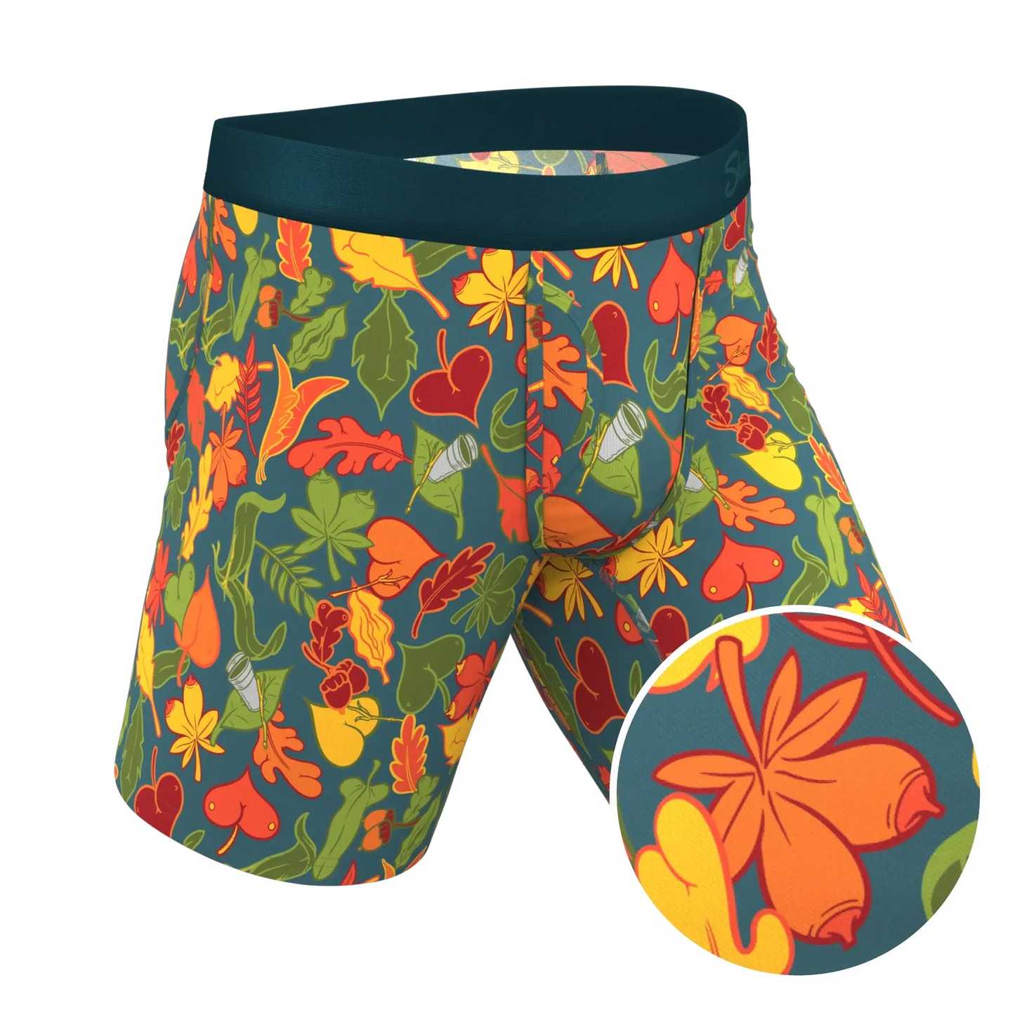 The Leaf Peeps | Naughty Leaves Long Leg Ball Hammock® Pouch Underwear With Fly - Shinesty - Flyclothing LLC