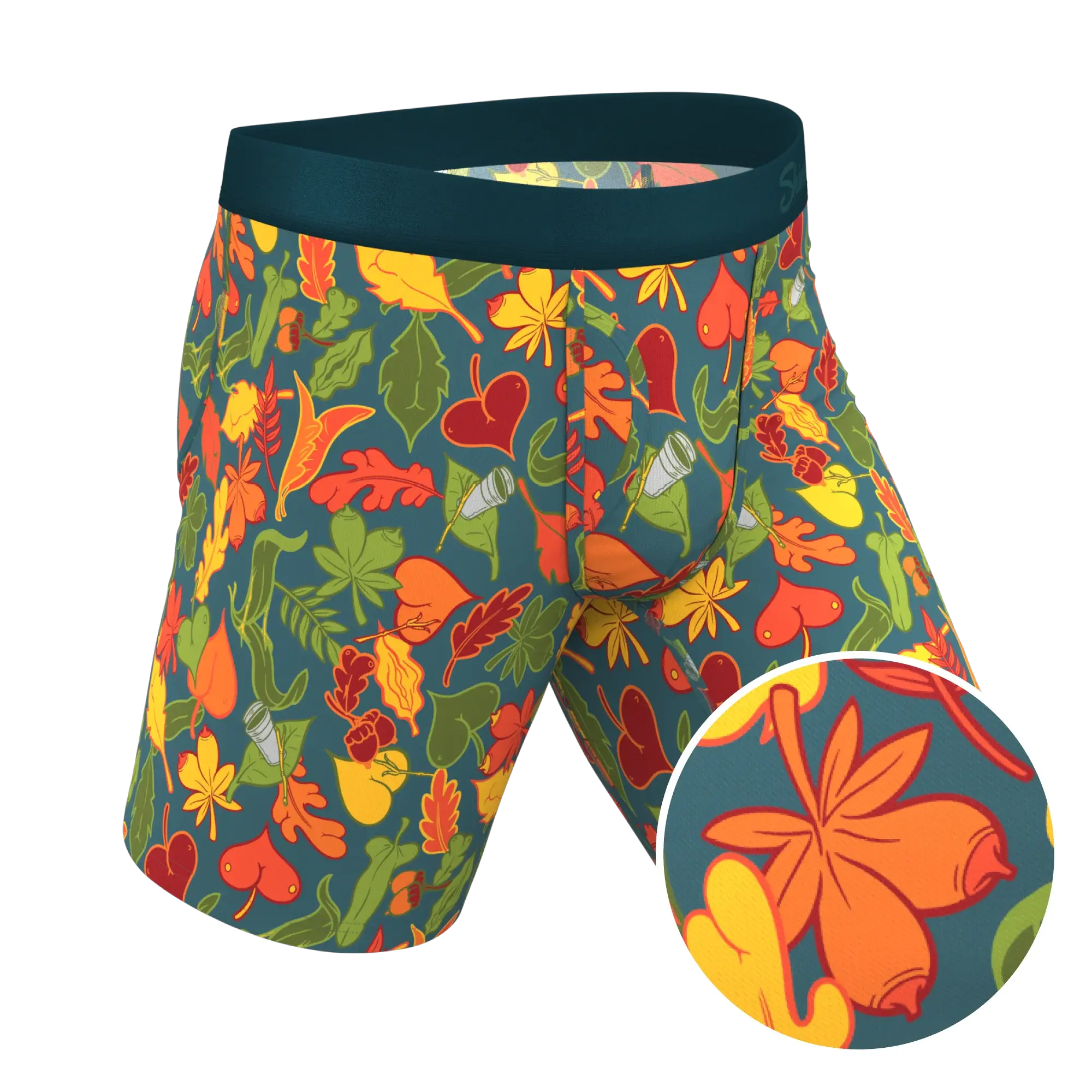 The Leaf Peeps | Naughty Leaves Long Leg Ball Hammock® Pouch Underwear With Fly - Shinesty - Flyclothing LLC