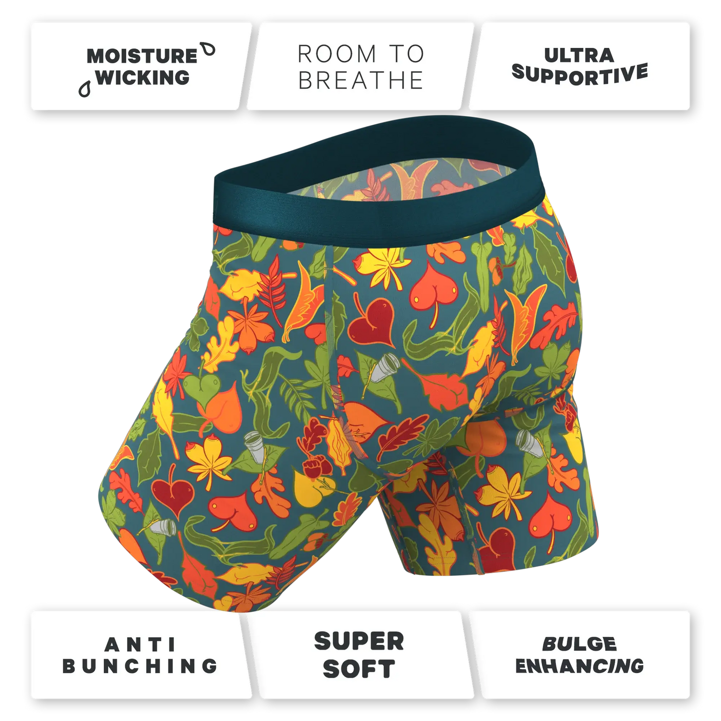 The Leaf Peeps | Naughty Leaves Long Leg Ball Hammock® Pouch Underwear With Fly - Shinesty - Flyclothing LLC