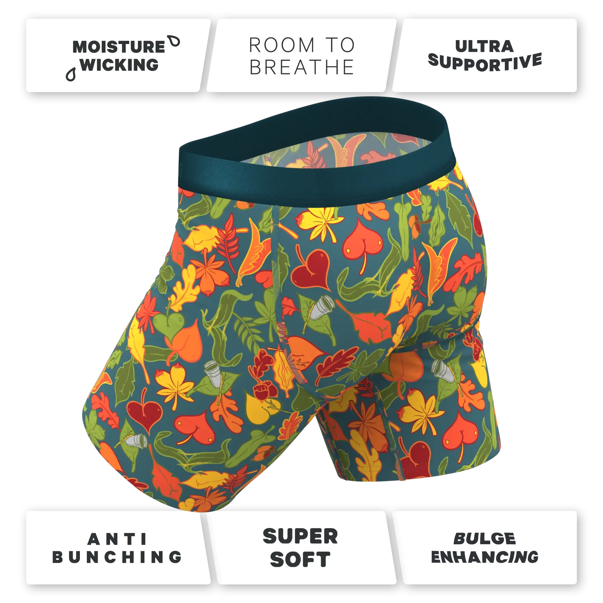 The Leaf Peeps | Naughty Leaves Long Leg Ball Hammock® Pouch Underwear With Fly - Shinesty - Flyclothing LLC