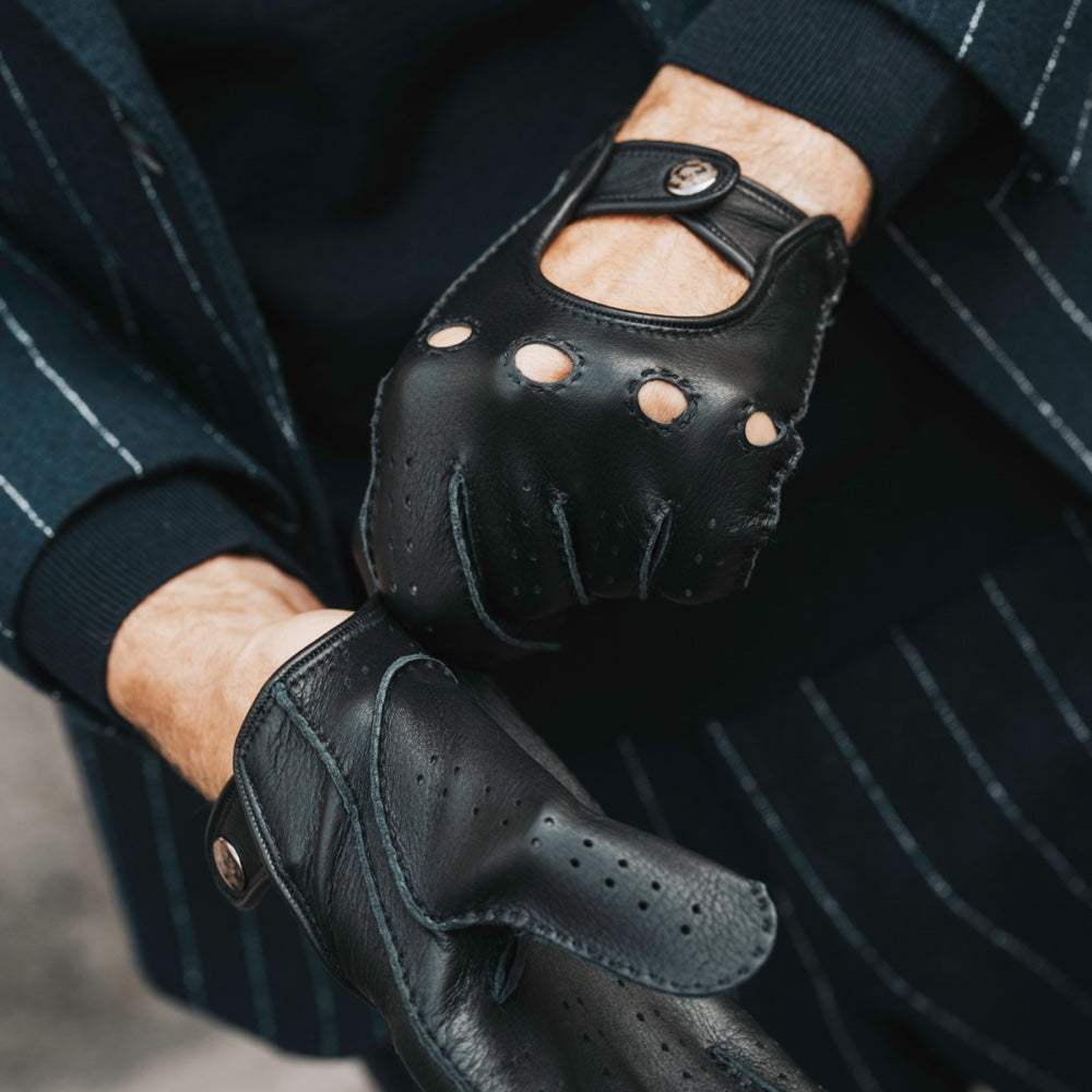 Leonardo (black) - Italian driving gloves made of American deerskin leather - Leather Gloves Online - Flyclothing LLC