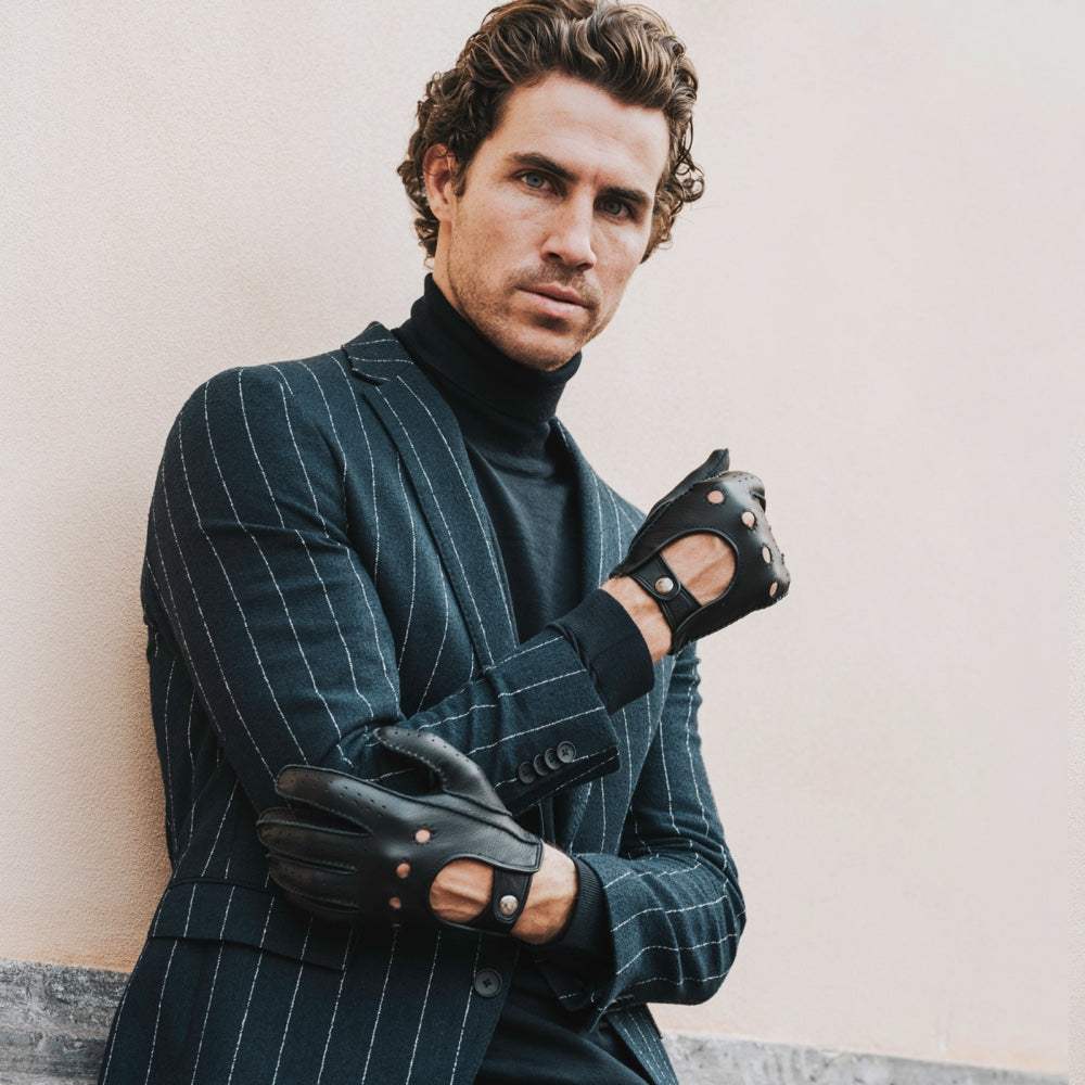 Leonardo (black) - Italian driving gloves made of American deerskin leather - Leather Gloves Online - Flyclothing LLC