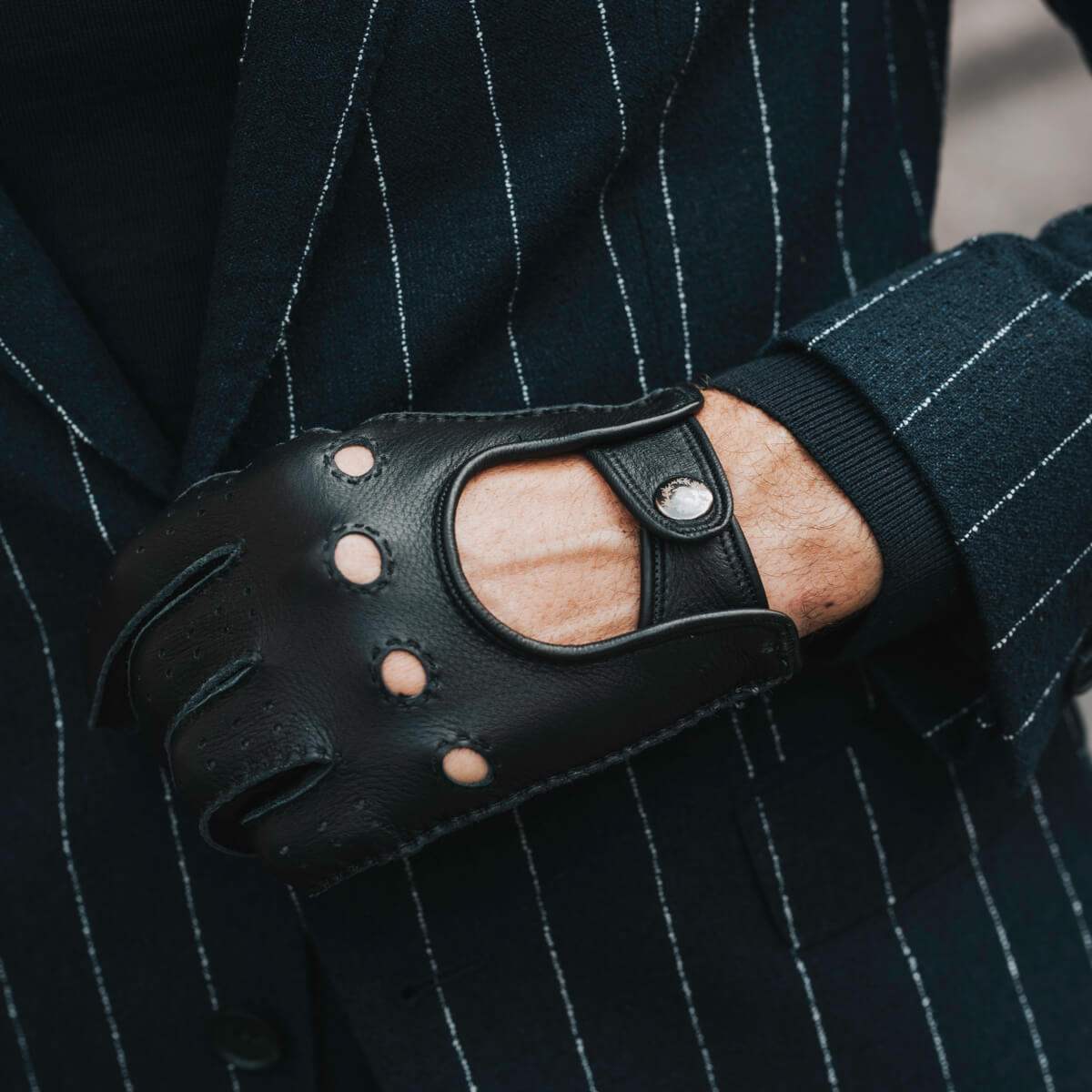 Leonardo (black) - Italian driving gloves made of American deerskin leather - Leather Gloves Online - Flyclothing LLC