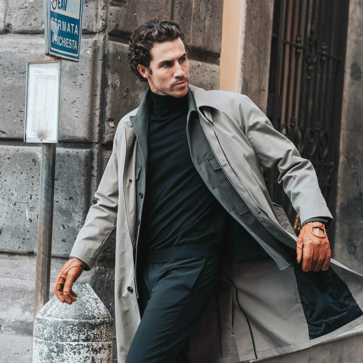 Leonardo (brown) - Italian driving gloves made of American deerskin leather