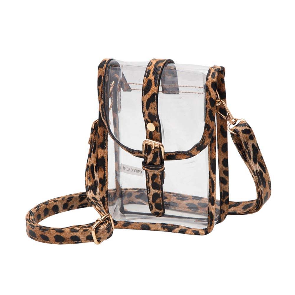 Faux Leather Belt Buckle Pointed Transparent Crossbody Bag - Madeline Love - Flyclothing LLC
