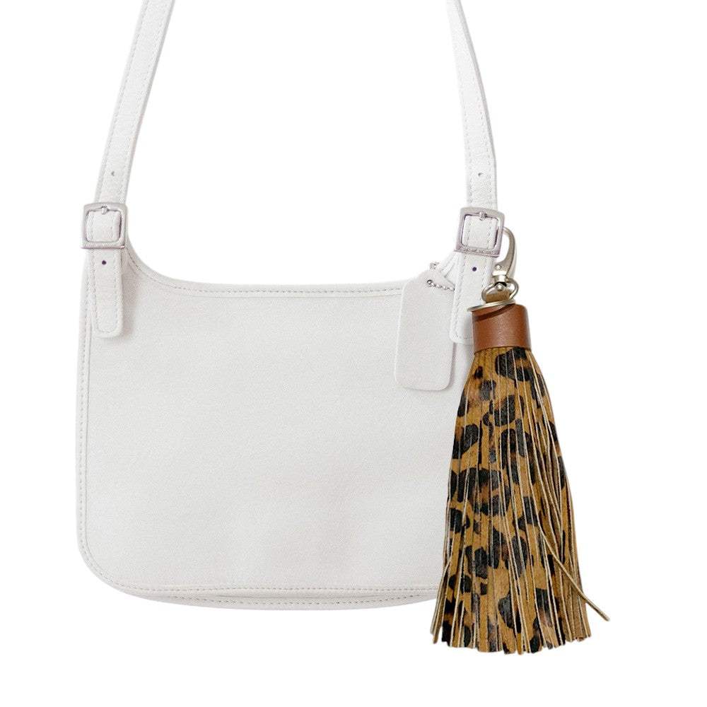 Leopard Patterned Genuine Leather Tassel Bag Charm - Madeline Love - Flyclothing LLC