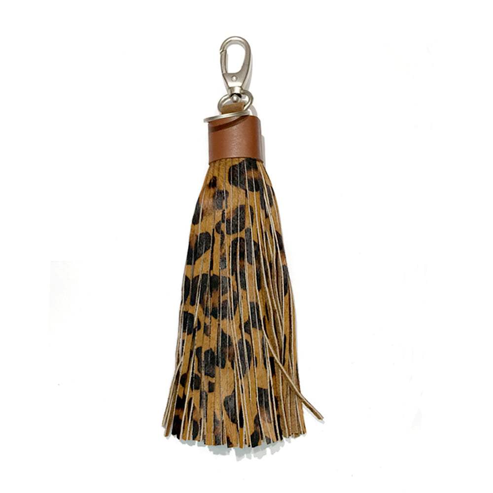 Leopard Patterned Genuine Leather Tassel Bag Charm - Madeline Love - Flyclothing LLC