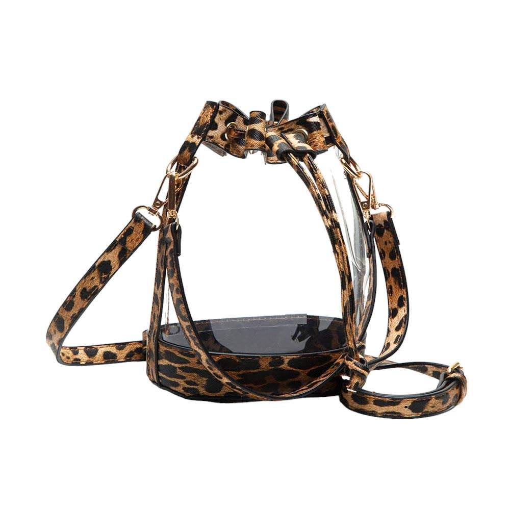Solid Faux Leather Transparent Bucket Bag - Madeline Love - Flyclothing LLC