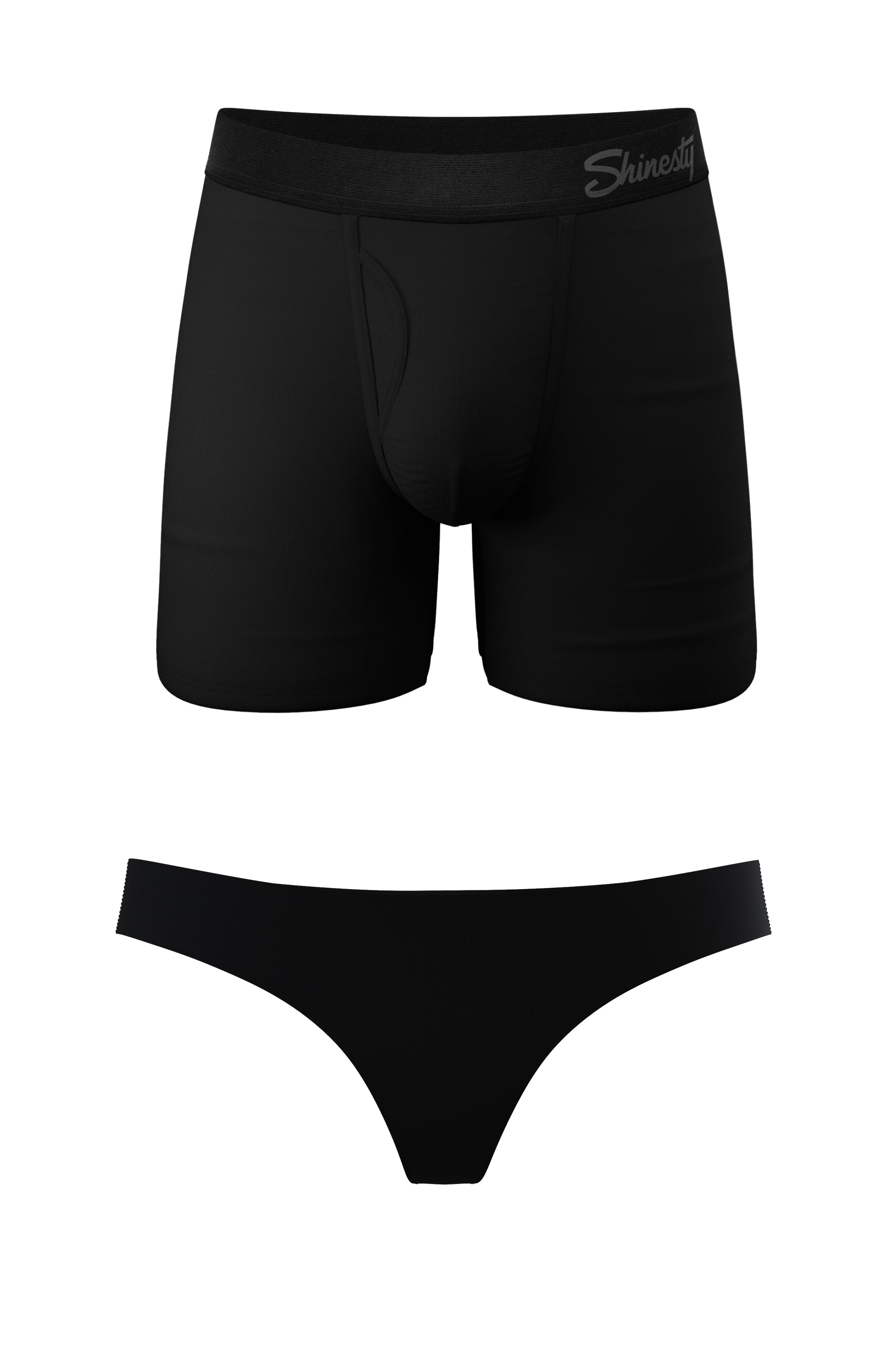 The Licorice Limbo | Black Couples Ball Hammock® Boxer With Fly and Thong 2 Pack - Shinesty