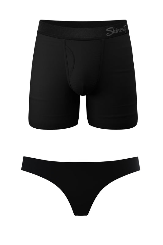 The Licorice Limbo | Black Couples Ball Hammock® Boxer With Fly and Thong 2 Pack - Shinesty