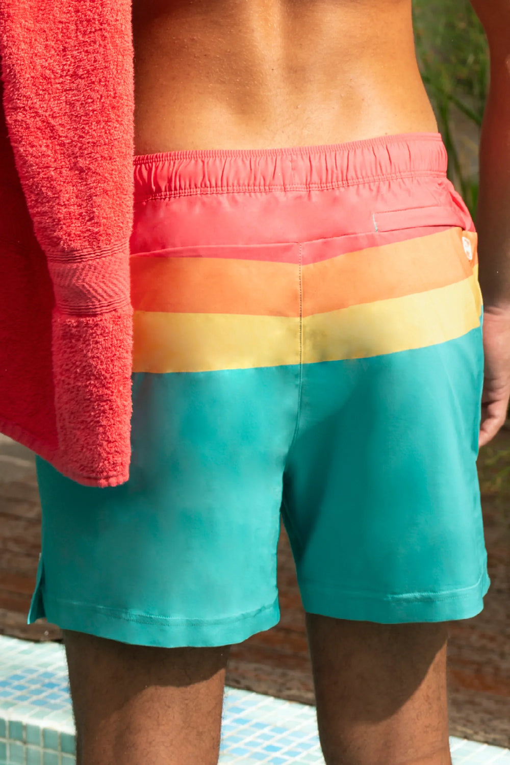 The Lifeguard | Green and Orange Retro Stripe Ball Hammock® Pouch 5" Swim Trunks - Shinesty - Flyclothing LLC