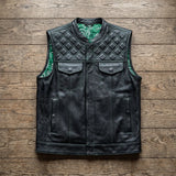 Green Diamond - Men's Club style Leather Motorcycle Vest - Unik Just for Bikers - Flyclothing LLC