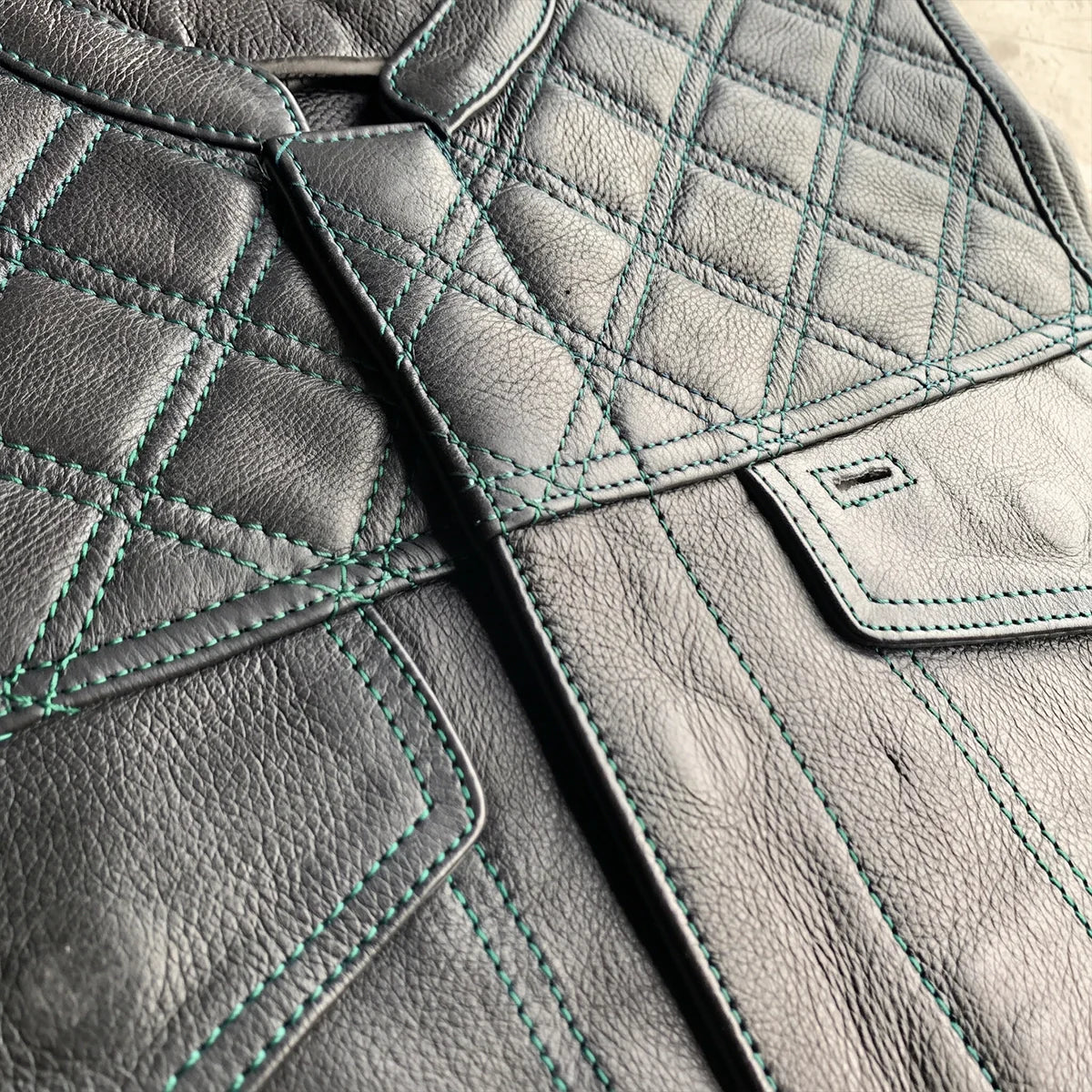 Green Diamond - Men's Club style Leather Motorcycle Vest - Unik Just for Bikers - Flyclothing LLC